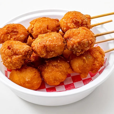 Golden carioca rice cake skewers