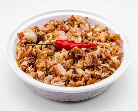 Filipino sisig with chopped pork and red chili
