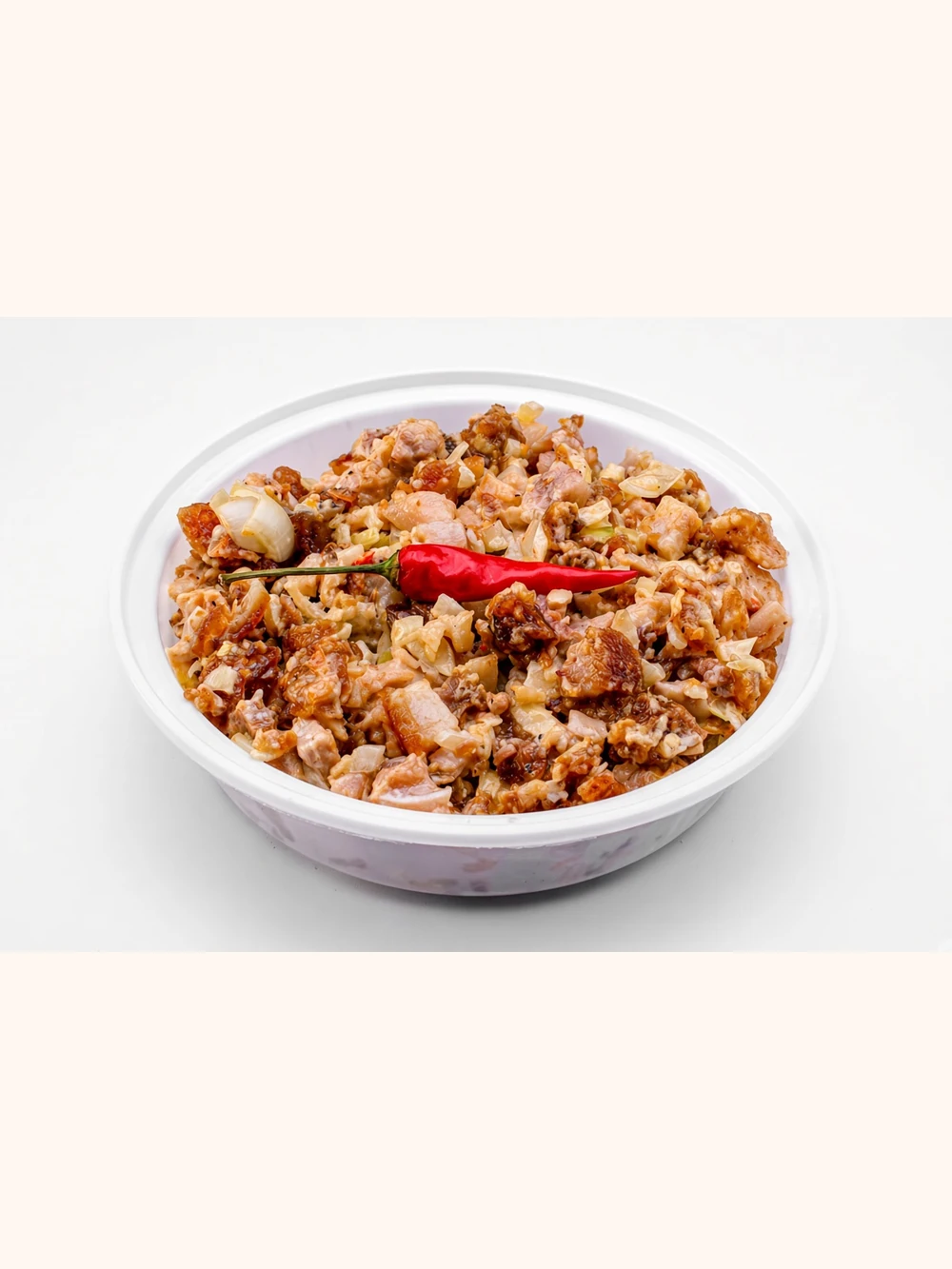 Filipino sisig with chopped pork and red chili